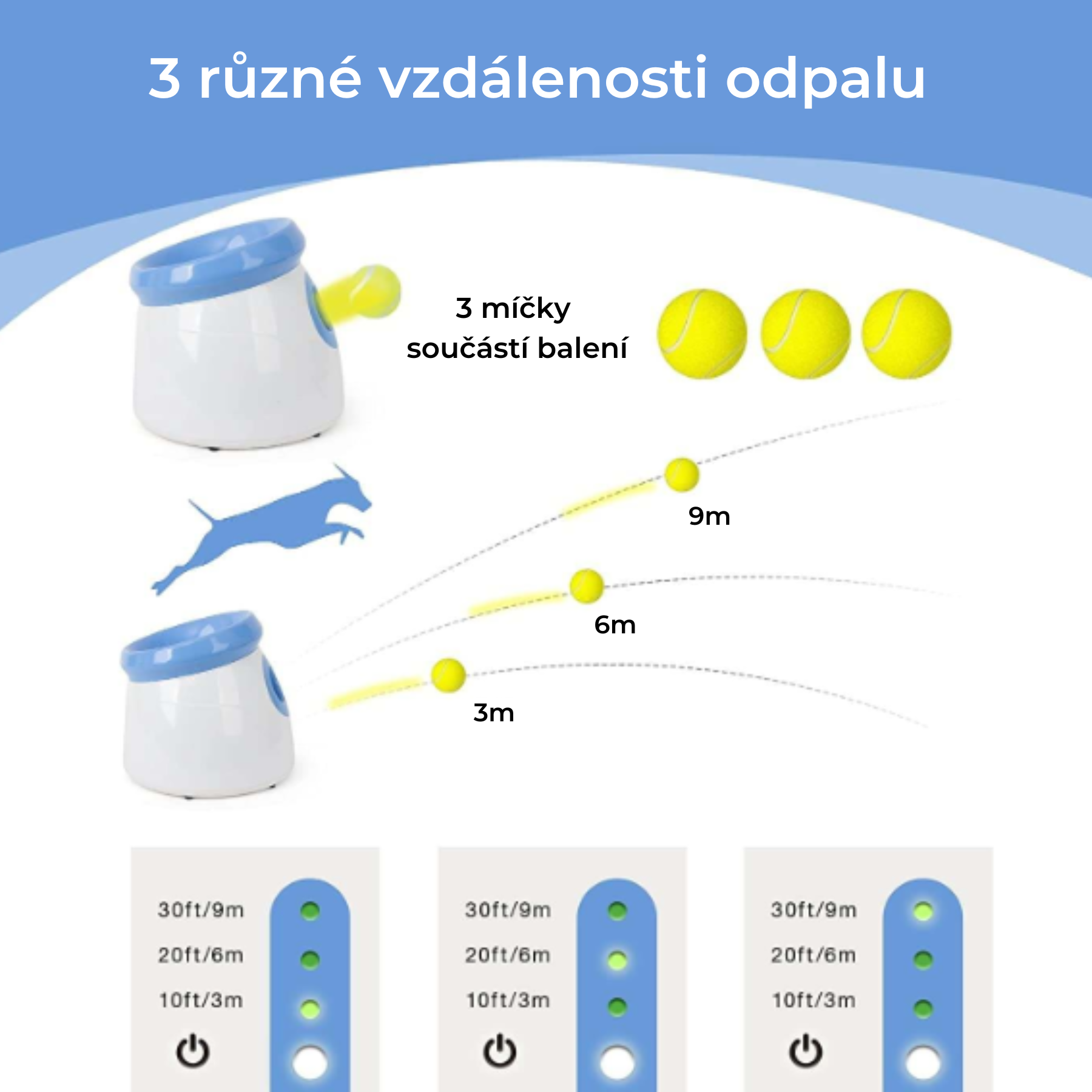 3 různé vzdálenosti odpalu vrhač míčků BOT (1)